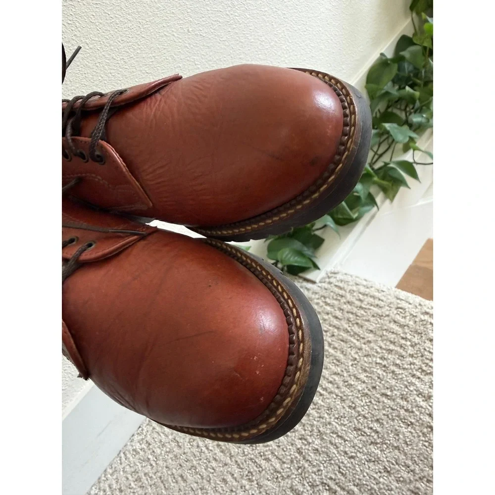 H.S. Trask Bison Leather Oxfords Men 9 W Cognac Lug Sole Derby VINTAGE 90s USA